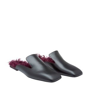 Jil Sanders Fur Lined Backless Leather Loafers